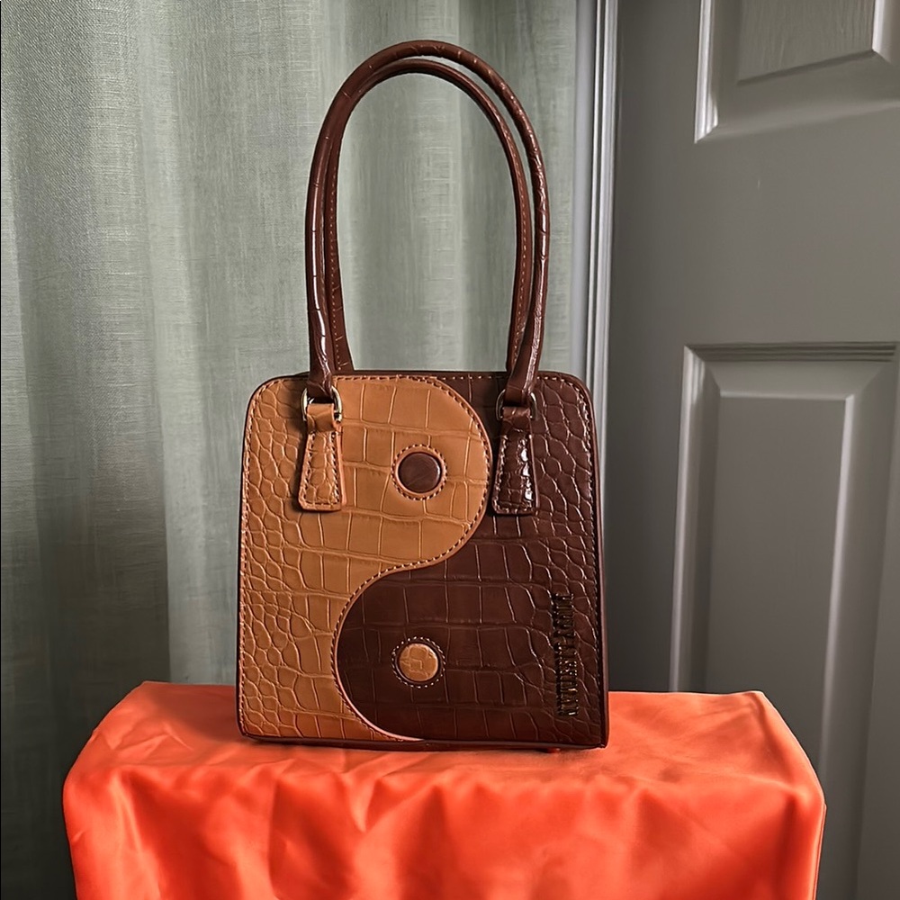 Poppy Lissiman Crikey BB Brown and Tan Croc-Embossed Shoulder Bag